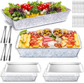 4 Set 16 x 9.45 Chilled Serving Tray for Parties with Compartments Ice Chilled Party Platter Charcuterie Serving Board with Forks Tongs for Fruit Seafood Vegetable Appetizer (Silver)