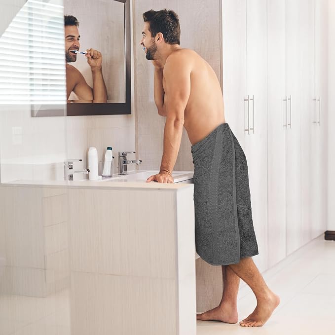 Large Bath Towels Set of 6 – 100% Cotton Terry – 24" x 50" – Quick Dry, Soft & Highly Absorbent – Grey Towels for Bathroom, Gym, Spa, Pool & Daily Use