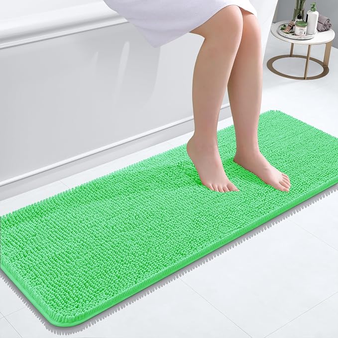 OLANLY Bathroom Runner Rugs 47x17, Soft Absorbent Chenille Bath Rugs, Rubber Backing Quick Dry, Machine Washable Long Bath Mats for Bathroom Floor, Tub and Shower, Home Decor Accessories, Mint Green