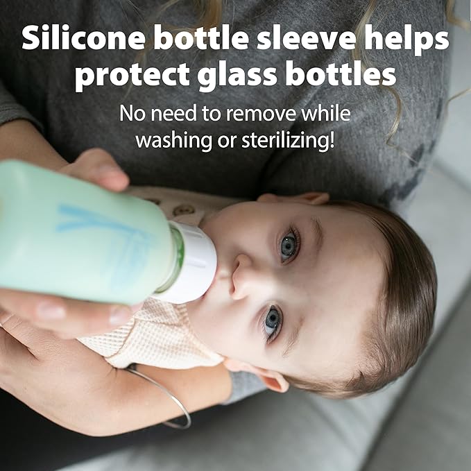 Dr. Brown's Anti-Colic Options+ Narrow Glass Baby Bottle with Level 1 Slow Flow Nipple, BPA-Free, 4 oz/120mL, 0m+, 2-Pack (Packaging May Vary)
