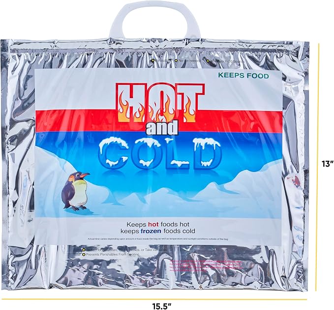 Superio Hot and Cold Insulated Bags for Food Delivery, Grocery Shopping Bags, Food Storage for Hot and Frozen Food for Travel, Disposable Cooler Bag, Reinforced Thermal Lunch Bag (72, 15.5"x13")