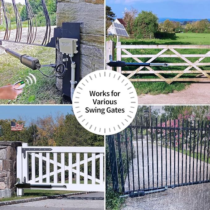 TOPENS A8S Automatic Solar Gate Opener for Heavy Duty Single Swing Gate Up to 18ft, Single Swing Gate Operator Battery Powered with Remote Control Kit Gate Motor Solar Panel Included