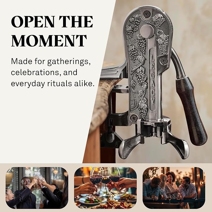 Wine Enthusiast Legacy Corkscrew – Durable Wine Opener with Black Marble Handle & Solid Metal Construction - Long Lasting Cork Removal with Tabletop Mount (Pewter)