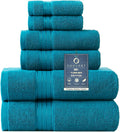 COZYART Luxury Bath Towel Set 6 Pcs Teal/Peacock Blue 100% Turkish Cotton | OEKO-Tex 100 Certified Zero Twist Ring Spun, 650GSM Soft Absorbent Quick Dry, Plush, Breathable Hotel Quality for Daily Use