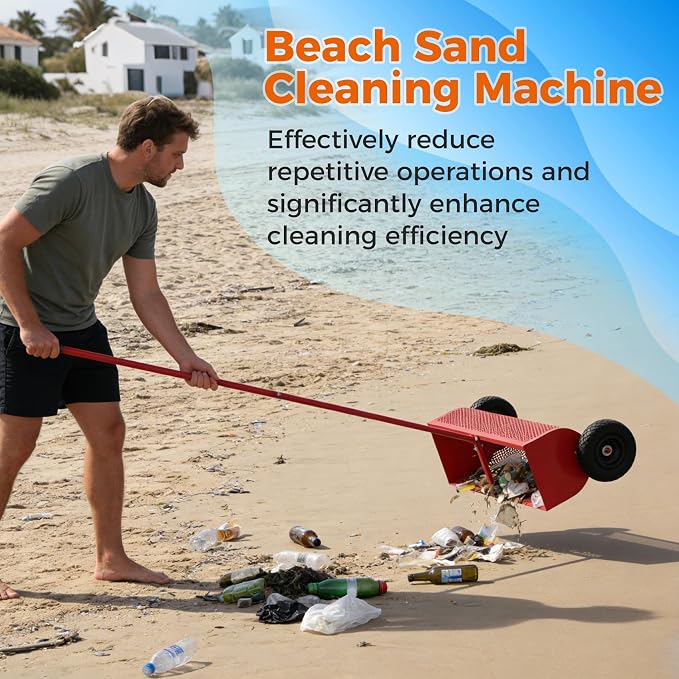 28in Beach Cleaning Tool with Wheels, Basket-Shaped Sand Sifter | Beach Cleaning Tool 28in Wide Basket-Shaped with Wheels, Beach Sand Cleaning Machine for Treasure Hunting & Family Activities