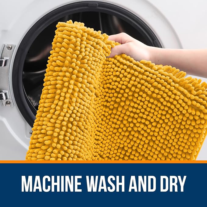 OLANLY Large Bathroom Rugs 45x27, Soft Absorbent Chenille Bath Rugs, Rubber Backing Quick Dry, Machine Washable Bath Mats for Bathroom Floor, Tub and Shower, Home Decor Accessories, Golden Yellow