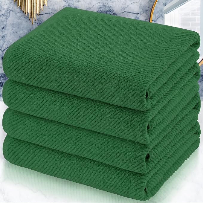 VOOVA & MOVAS Bath Towels 4PC, 100% Cotton, 30x56 in, Hunter Green | Quick Dry, Thick, Soft, Absorbent, Luxury Towel Gift Set, Suitable For Birthday, Housewarming, Holiday Present