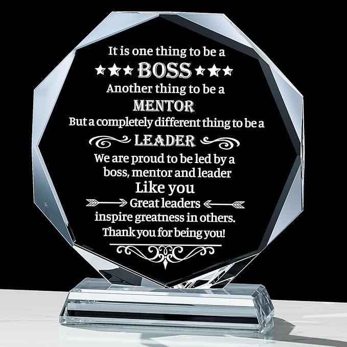 Movdyka Best Boss Gifts for Women Men Crystal Keepsakes Boss Day Birthday Gifts for Boss Going Away Appreciation Office Farewell for Boss Male Him Thank You Retirement for Boss Lady