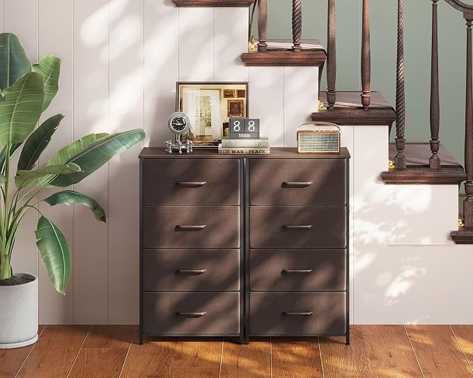 AODK Small Dresser for Bedroom with 4 Storage Drawers, Brown | Dressers Chest of Drawers Fabric Dresser with Sturdy Steel Frame, Dressers for Closet with Wood Top