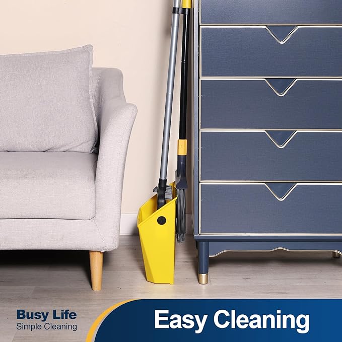 Yocada Commercial Heavy Duty Broom and Dustpan with Comb Set Indoor Outdoor for Courtyard Garage Lobby Mall Market Floor Home Kitchen Room Office Pet Hair Rubbish