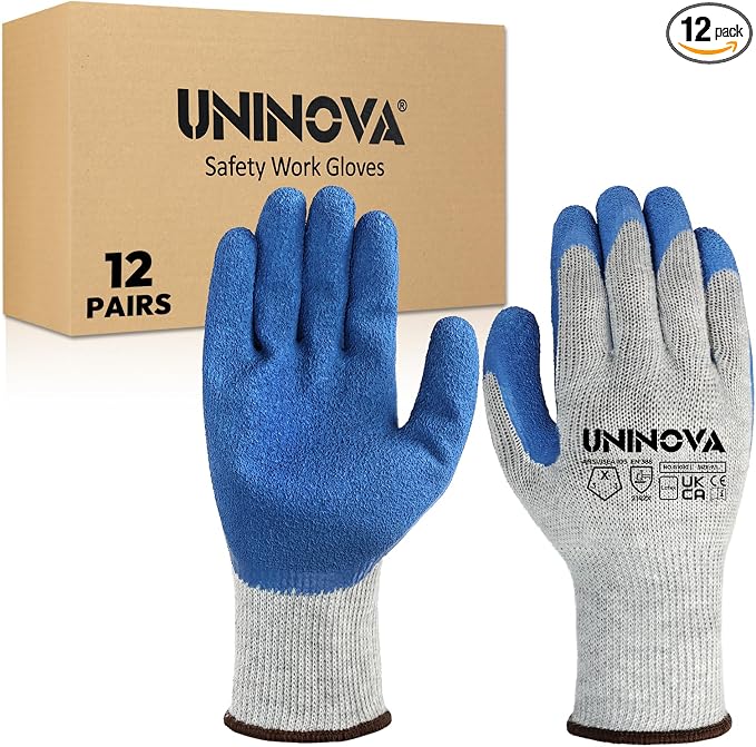 Work Gloves, Crinkle Rubber Latex Coating, Work Glove Bulk | Non-slip Pack for Men Women, Construction Warehouse Handling(XX-Large,12Pairs)