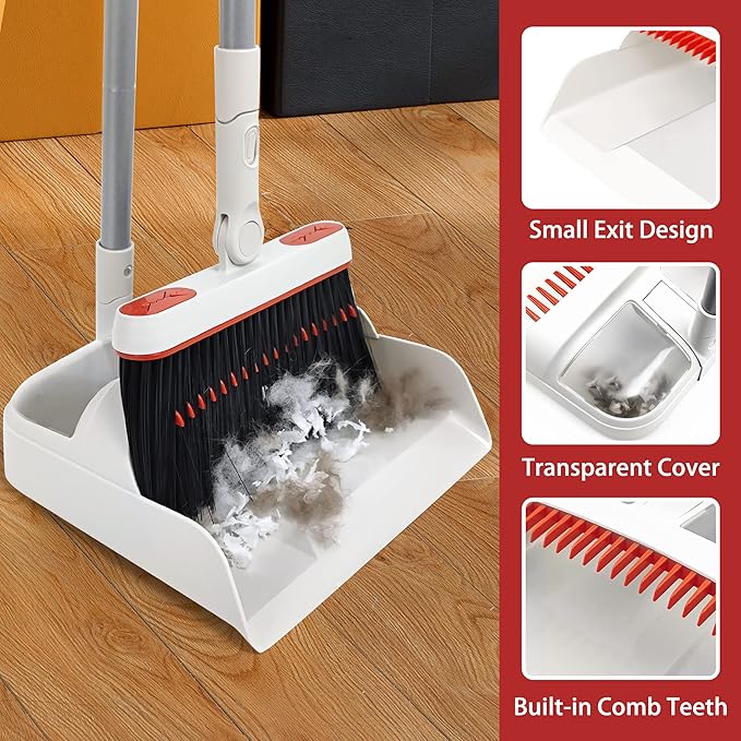 JEHONN Broom and Dustpan for Home; Dust Mop for Floor Cleaning