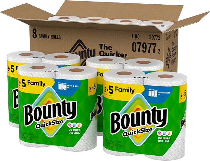 Bounty Quick Size Paper Towels, White, 8 Family Rolls