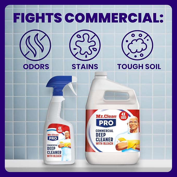 Mr. Clean PRO Deep Cleaner with Bleach for Hard Commercial Surfaces, Refillable Spray Bottles Bulk, 32 oz (Case of 6)