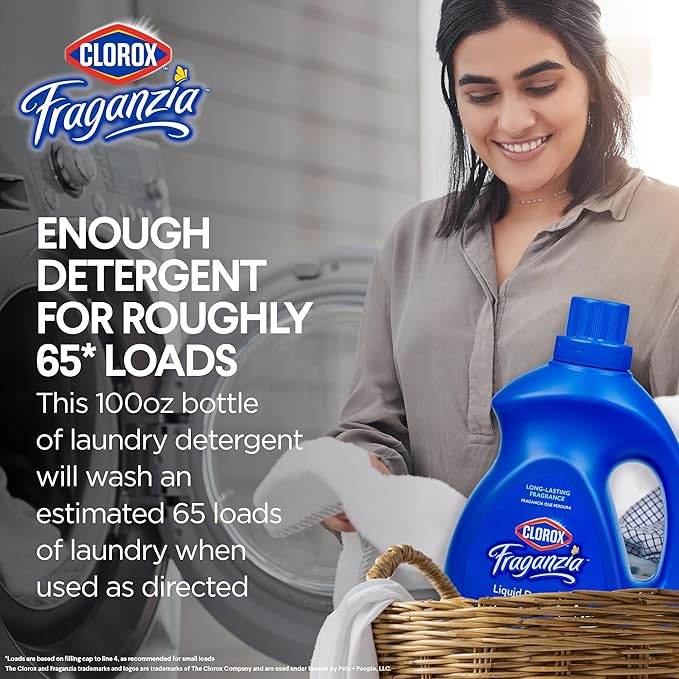 Clorox Fraganzia Liquid Laundry Detergent, Ocean Scent - High Efficiency Formula for All Front and Top Load Washing Machines, Long-Lasting Crisp Fragrance, 65 Loads per Bottle, 100 Fl Oz