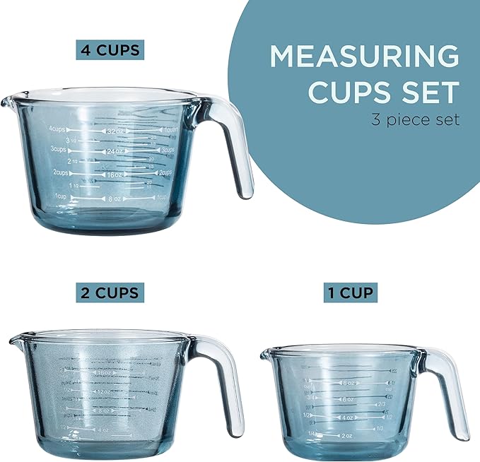 COOK WITH COLOR Glass Measuring Cups - Ideal for Cooking and Baking, Blue