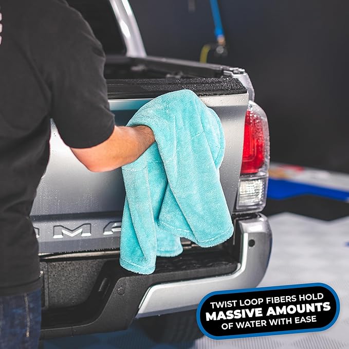 The Rag Company, The Liquid8r, Absorbent 70/30 Blend Microfiber Drying Towel for Cars, Trucks, and SUVs, Safe for Detailing, Scratch-Free, Twist Loop, 1100 GSM, 25x36 Inches, Aqua Blue