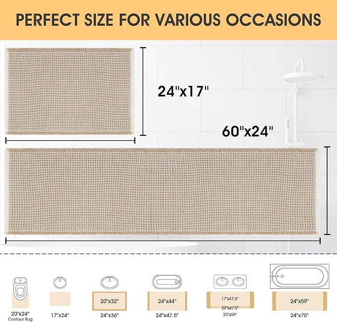 IM HOME Waffle Bath Mat Set 2 Piece Brown & Cream,Woven Modern Bath Rug Mats, Absorbent Non Slip Bath Floor Mat, Soft Washable Boho Bath Rugs with Tassels for Bathroom, Bedroom, Kitchen, Tub