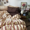 mixinni Retro Striped Duvet Cover Set - 100% Natural Cotton 3-Piece Vintage Red Stripes Pattern Printed Bedding Set, Soft Breathable Comforter Cover with Zipper Closure & Corner Ties, Twin XL Size