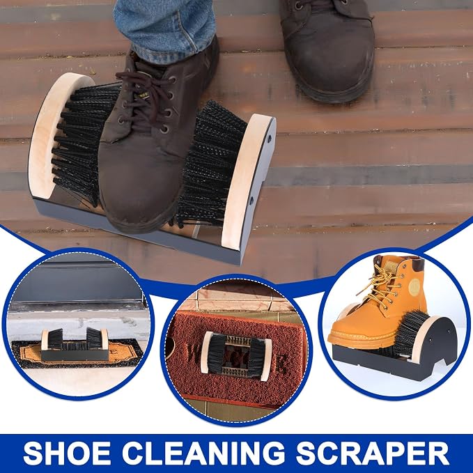 Sliner 4 Pieces Boot Brush Scraper Outdoor Shoe Cleaner for Mud Dirt | Heavy Duty Bristles, Entryway Doorway Placement, Removes Mud Snow Slush, Wood Plastic Build, Fast Cleaning on Sneakers Boot