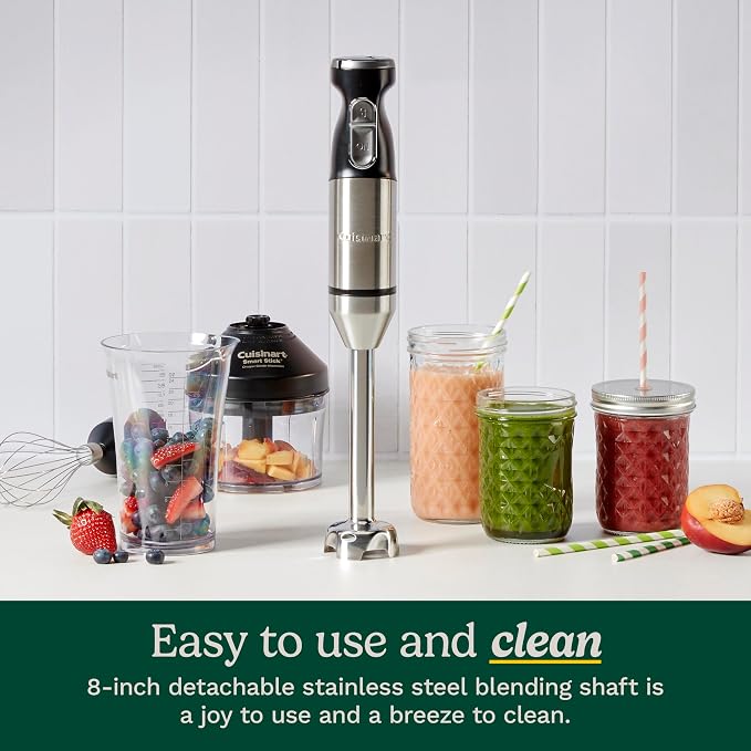 Cuisinart CSB-179 Smart Stick Variable Speed Hand Blender, Stainless Steel | Hand blender with variable speed control, stainless steel shaft, one-hand operation & lock/unlock button, CSB-179P1