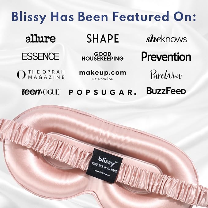 Blissy Silk Sleep Mask Profile - 100% Pure Mulberry Silk 22 Momme 6A Fibers Silk Eye Sleeping Mask for Women & Men for Total Blackout - Blindfold Silk Sleep Mask Side Sleeper Eye Cover (Pink)