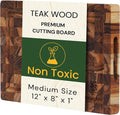 Premium End Grain Teak Cutting Board 12" x 8" x 1" with Handle & Juice Groove, Medium Thick Solid Non-toxic Wood Butcher Block for Meat, Fruit, Cheese & Kitchen Prep by New M Way