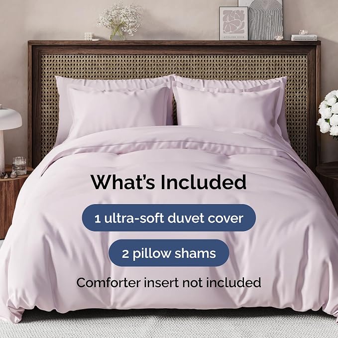 Duvet Cover Full Size Set - Extra Soft Full Duvet Cover 80" x 90" with 2 Pillow Shams for Women, Men, Kids & Teens - Hotel Luxury w/ Zipper Closures & Ties - Comfy, Cozy & Breathable (Light Lavender)
