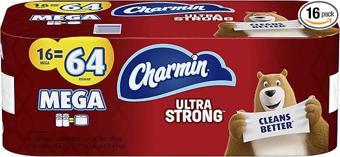 Charmin Ultra Strong Toilet Paper, 16 Mega Rolls = 64 Regular Rolls