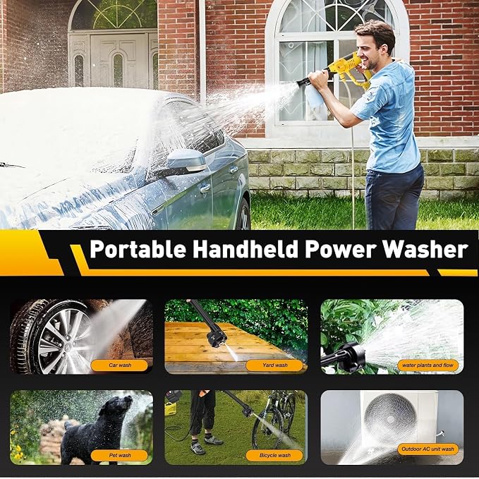 1100PSI Cordless Car Washer,Portable Battery Powered Cleaning Tool | 10-Speed Adjustment, Battery Level Display, 6-in-1 Nozzle, Self-Priming System for Car, Garden, Patio & Floor Cleaning
