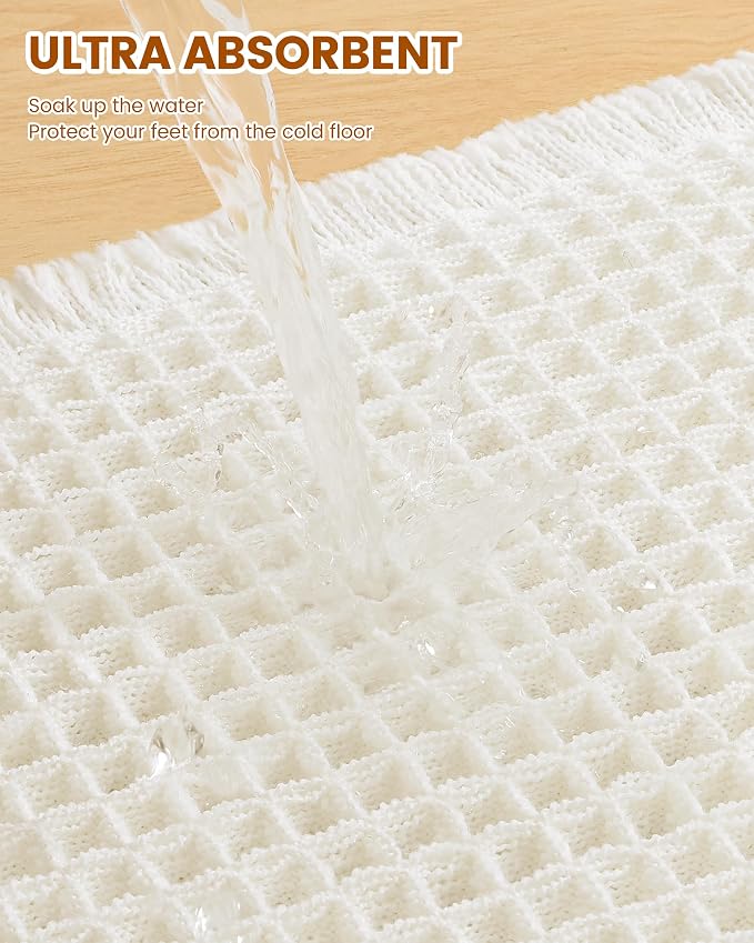 Smiry Waffle Bath Mat 72x24, Extra Soft Absorbent Bathroom Rugs, Non Slip Machine Washable Quick Dry Bath Rugs for Bathroom Floor, Tub, Shower, Home Decor Accessories, Cream
