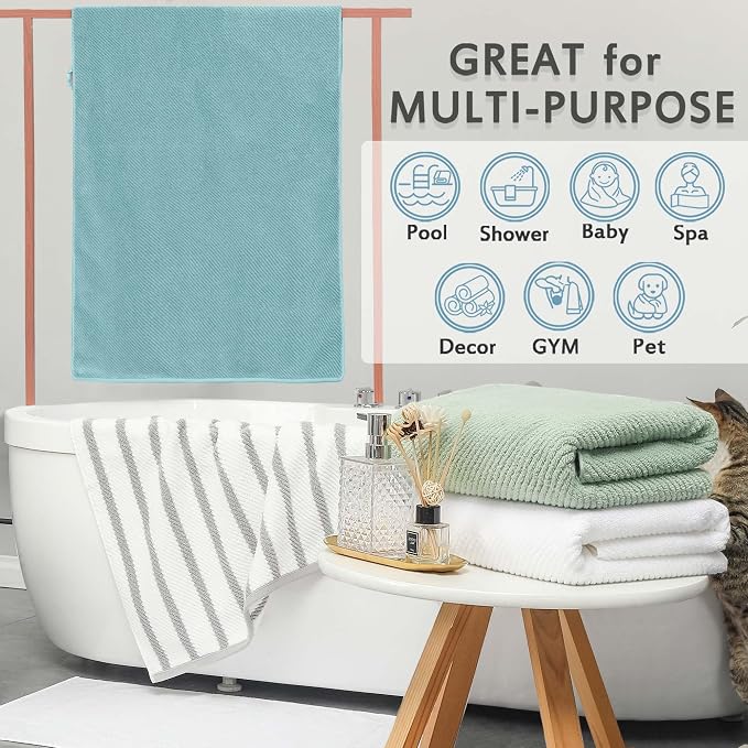 VOOVA & MOVAS Bath Towels 4PC, 100% Cotton, 30x56 in, Dark Beige | Quick Dry, Thick, Soft, Absorbent, Bathroom Essentials, Ideal For Shower, Spa, Household Daily Use