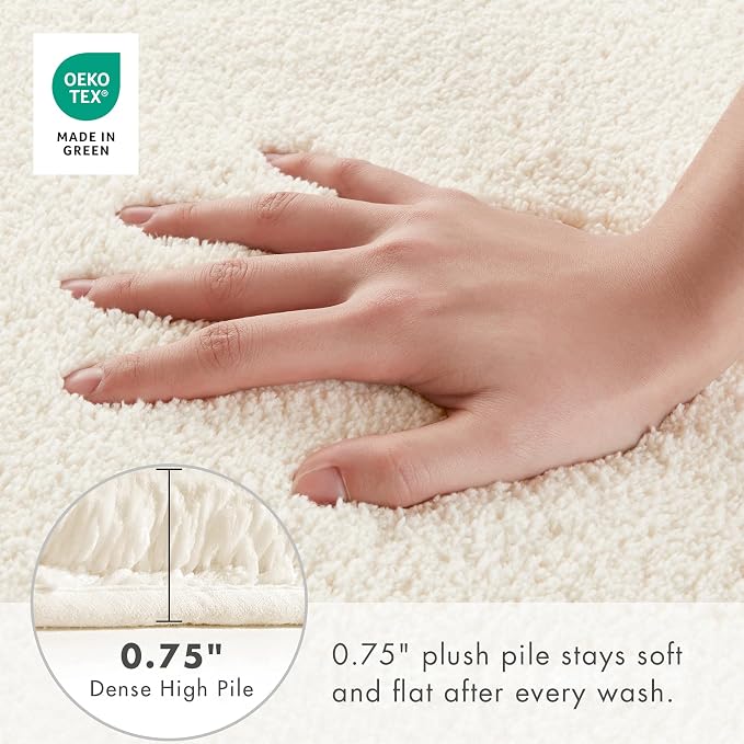 Madison Park Marshmallow Bathroom Rug Non Slip, Luxrurious Plush Bath Mat, Absorbent, Quick Dry, Spa Design Bath Room Décor, 2'x6', Cream