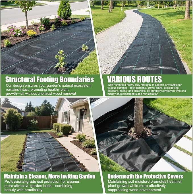 3FTx100FT Weed Barrier Fabric Heavy Duty, Gardening Landscape Fabric Cover Mat, Durable Weed Control Fabric for Garden Bed Cover, Landscaping, Commercial Driveway, Underlayment Use (3x100FT-3.2OZ)