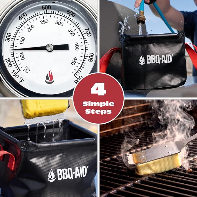 Bristle Free Steam Grill Brush and Scraper for Outdoor Grill, Black | 100% replaceable steam scrub pad, built-in scraper, grill cleaner; no shedding, safe for all grill grates