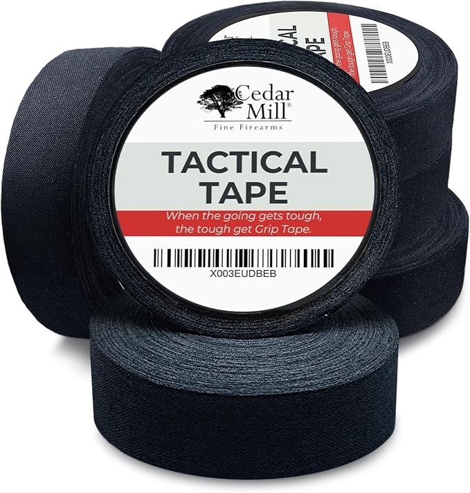 Cedar Mill Magazine Gun Tape 2-Pack Regular + 2-Pack Sticky – Water-Resistant Gun Grip Tape for Rifles, Pistols & Shotguns – Non-Reflective, No Residue, Durable Poly Cotton Wrap – 4-Pack