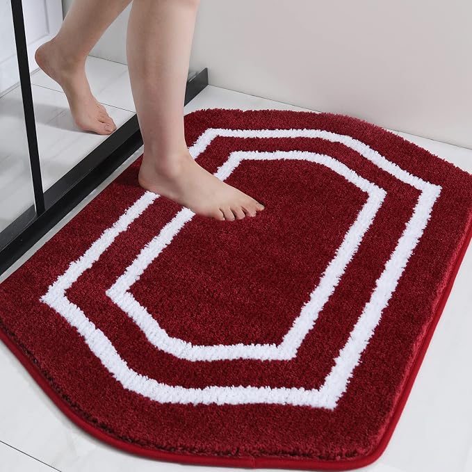 COSY HOMEER Extra Thick Bath Linen Sets Rugs - Anti-Slip Bath Mats Soft Plush 100% Strong Polyester Living Room Bathroom Water Absorbent(Red,17x27 - Inches)