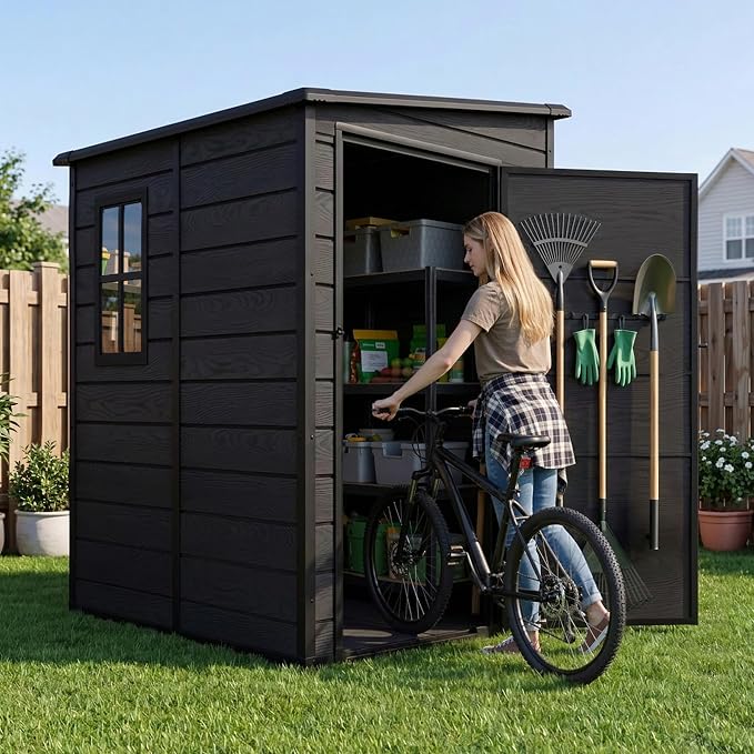 DWVO 5x4 FT Resin Outdoor Storage Shed with Floor, Large Waterproof Lockable Storage Shed with Window, Plastic Tool Shed for Garden, Backyard, Patio, Lawn