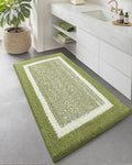 Color&Geometry Simple and Stylish Bathroom Runner Non Slip, 24"x43" Green and Ivory Bath Runner Rug, Absorbent, Soft, Washable, Microfiber Bath Mat Bathroom Carpet