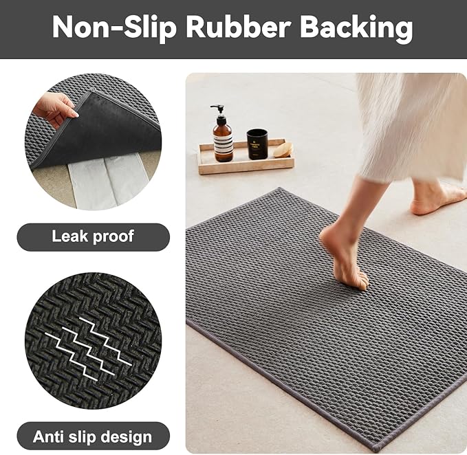 Triohero Toilet Rug, Thin Toilet Rugs U Shaped Washable Non Slip Absorbent Quick Dry Low Pile Toilet Mat, Dark Grey 20"x24" U Shape