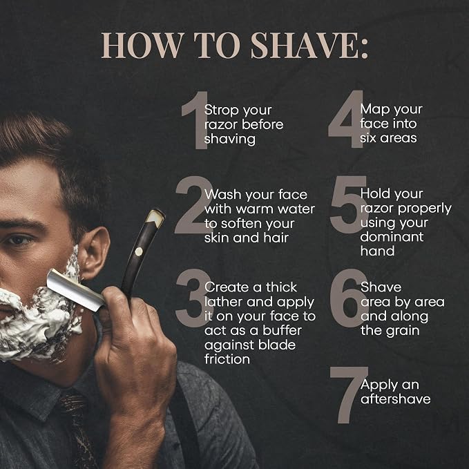 Naked Armor King Arthur Straight Razor Kit, Gold Japanese Stainless Steel | 7-Pc Shave Ready Wet Shaving Kit, 7/8" Barber Straight Edge Razor Set, Strop, Paste, Brush, Soap, Sheath, Box, Gifts for Men
