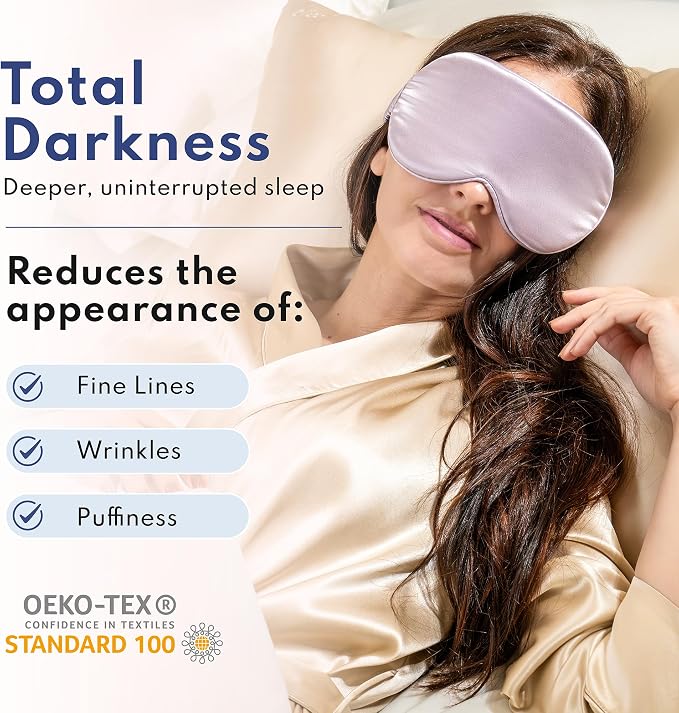 Blissy Silk Sleep Mask Profile - 100% Pure Mulberry Silk 22 Momme 6A Fibers Silk Eye Sleeping Mask for Women & Men for Total Blackout - Blindfold Silk Sleep Mask Side Sleeper Eye Cover (Lavender)