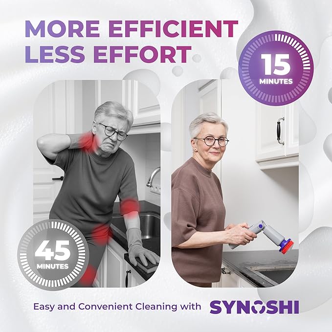 Synoshi PRO Electric Spin Scrubber with Magic Sponge, Cone Round and Steel Brushes