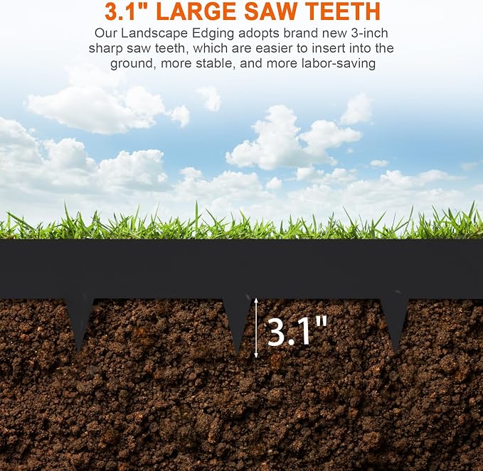 20ft. 42" L × 8" H Metal Landscape Edging, 6 Pack Garden Border | Galvanized Steel Edging for Landscaping with Buckles, Hammer-in Flexible Lawn Edging, No Dig Metal Edging for Pathway, Yard