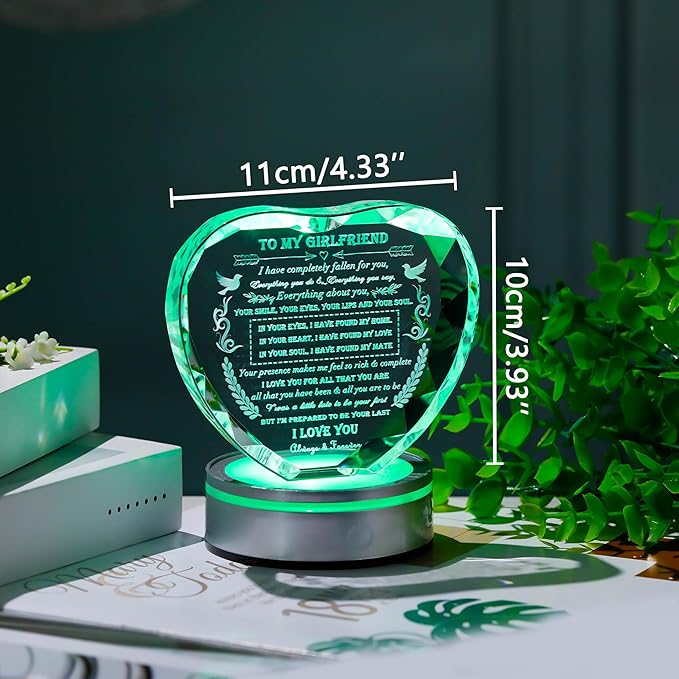 Qianwei Gifts for Girlfriend Unique - Crystal Heart Engraved Personalized Gifts for My Girlfriend on Christmas - Birthday Anniversary Wedding Valentines Day I Love My Girlfriend