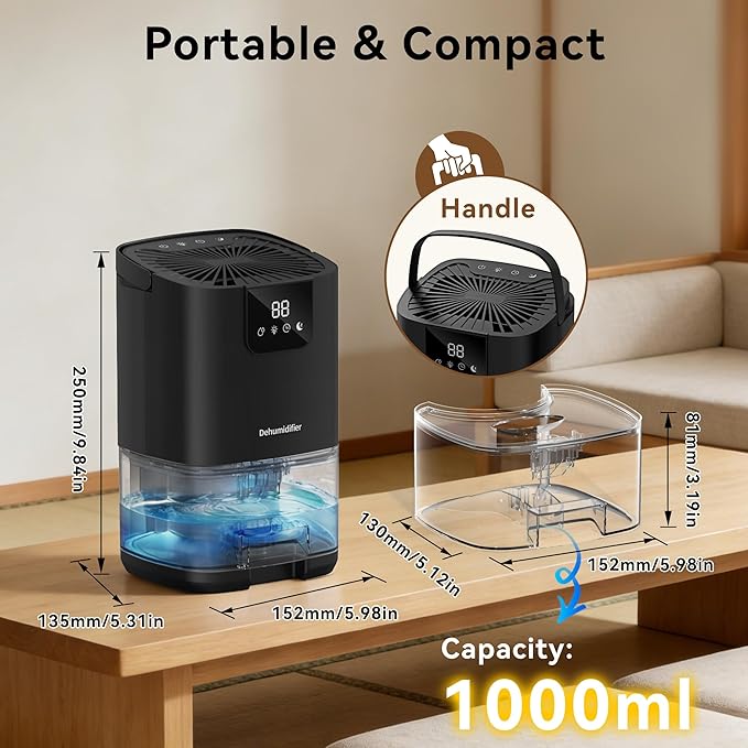 Dehumidifier,35OZ（350sq ft）Small Dehumidifier for Home, Screen Display Quiet with Auto Shut Off,Dehumidifiers for Bedroom,Bathroom,Closet,RV