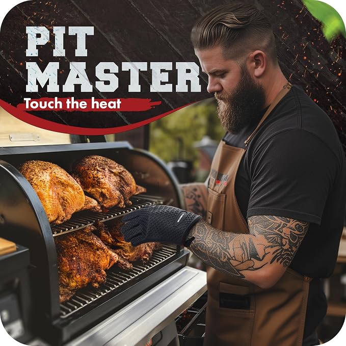 KITCHEN PERFECTION Silicone Smoker Oven Gloves-Extreme Heat Resistant BBQ Gloves-Handle Hot Food Right on Your Grill Fryer & Pit|Waterproof Grilling Cooking Baking Mitts|Superior Value Set +3 Bonuses | Waterproof, 5-Finger Design For A Better Grip, for...