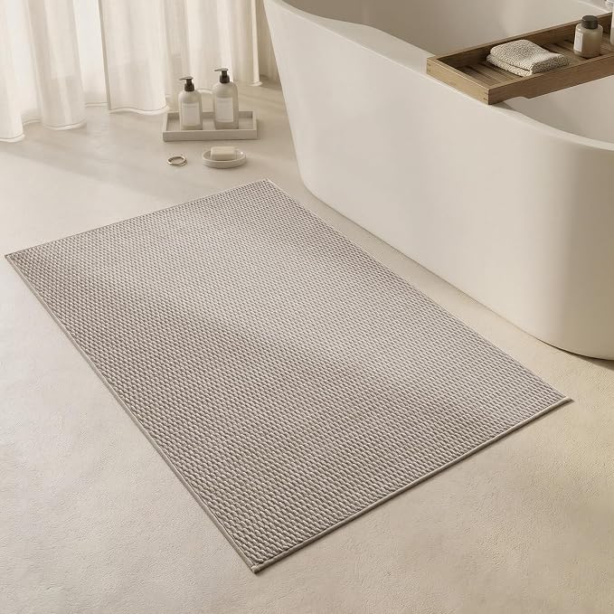 Triohero Large Bathroom Rugs Non Slip Washable Bath Rugs Super Absorbent Bathroom Rug Thin Quick Dry Low Pile Bath Mats, Beige 36"x48"
