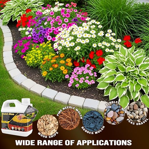 Mulch Glue - 32 OZ Rubber Mulch for Landscaping, Pet Safe Rock Glue | Ground Coverage Gravel Glue, Stone Sealer, Mulch Adhesive for Pathway, Patio, Plants, Fast Dry Non-Toxic No Mixing Required