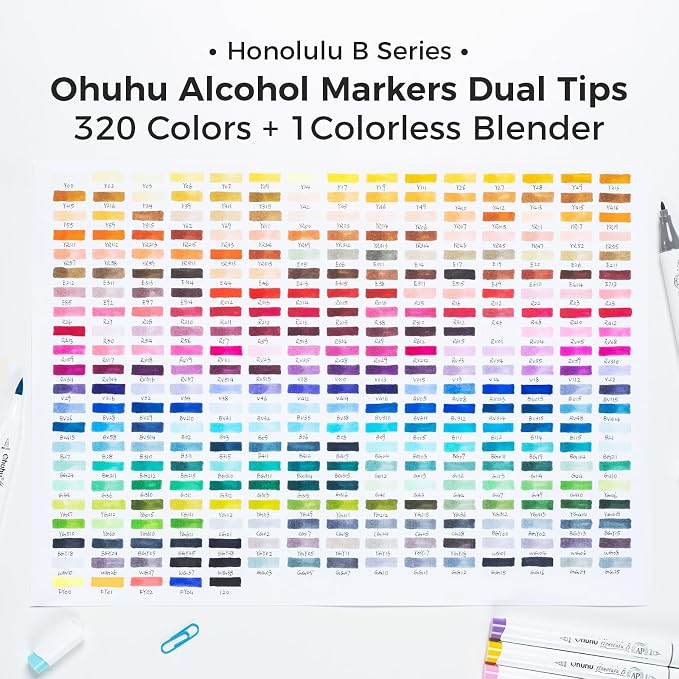 Ohuhu Refillable 320 Colors Alcohol Markers Brush Tip- Double Tipped Alcohol-based Art Sketch Marker Set for Artist Adults Coloring Illustration - Honolulu B of Ohuhu Markers -Brush & Fine Dual Tips